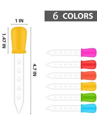 6 stuks vloeistofpipetten druppelaars siliconen 5 ml heldere medicijn oogdruppelaar voor kinderen met bolvormige punt en schone borstel voor snoepvorm, gummybeer, gelatinemaker, oliewetenschap, knutselprojecten pipetdruppelaars voor het overbrengen van vloeistof, medicijnen, oog-/oordruppels, gebruik in wetenschappelijk laboratorium