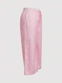 SHEIN MOD Pantaloni taglia comoda con vita regolabile in rosa, fantasia a nodo bianco, effetto bicolor, con tasche in pizzo