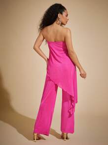 Vixey 不对称垂坠露肩阔腿连体裤，夏季，度假装，波西米亚风 - 粉色 - 查看 2