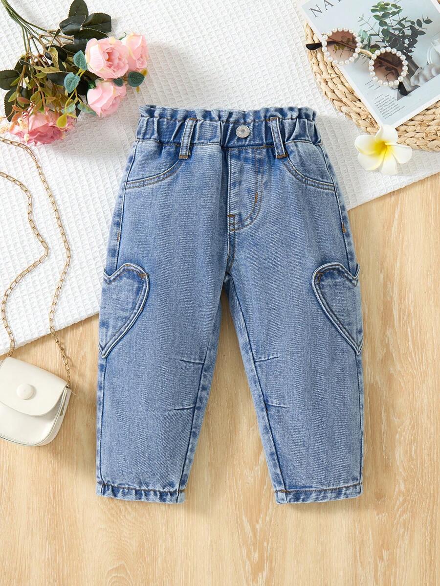 Baby Girl Ruffle Waist Heart Pocket Loose Carrot Jeans Toddler Girl Clothes Set Toddler Girl Clothes 6t Toddler Girl Bodysuit Toddler Jeans For Girls Toddler Jeans Girl