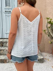 Breezaya Plus Size Women's Casual Vacation Summer V-Neck White Lace Stitching Embroidered Camisole
