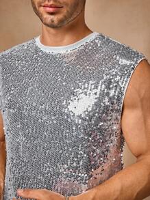Manfinity VCAY Camiseta sin mangas holgada de punto con lentejuelas para hombre, uso diario de moda