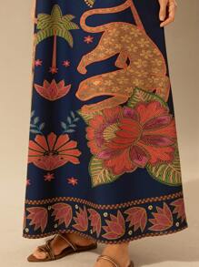 CAJUNI 女士节日吊带露背椰子豹纹杜鹃印花背心休闲夏装优雅气质 - 彩色 - 查看 6