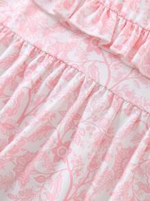 Souflis Souflis Babymeisje Lente/Herfst Casual Schattig Comfortabel Ronde Hals Kraag Digitaal Bloemen All Over Print Korte Mouw Pofmouw Romper