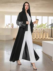 Al Najma Women's Floral Embroidered Elegant Arabic Style Long Sleeve Abaya Jacket