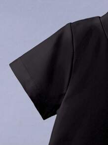 2 件套年轻男孩休闲简约巴黎英伦图案短袖圆领 T 恤和短裤，适合夏季 - 黑色 - 查看 3