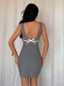 Rafferiza Women's Sleeveless Mini Dress With Back Cut-Out And Bow Decor, Contrast Color - Grey - View 3