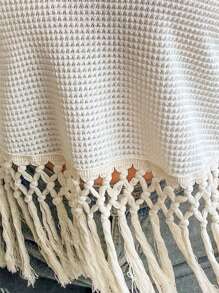 SHEIN VCAY Plus Size Women's Summer Solid Color Round Neck Drop Shoulder Loose Fringed T-Shirt For Holiday - Apricot - View 7