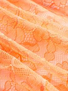 SHEIN ICON 女士 Y2k 性感 90 年代服饰节酒红色嬉皮蕾丝露背挂脖休闲上衣，日常穿着 - 橘色 - 查看 4