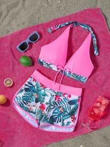SHEIN Swim Women's Random Print Bikini Swimsuits, Beach & Summer Outfits - Pink - View 3