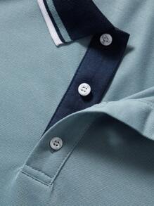 Manfinity Homme 大码男式夏季休闲撞色边饰短袖 Polo 衫 - 霧霾藍 - 查看 2