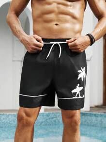Manfinity Swimmode Men's Simple Fashion Casual Swimming Trunks, Everyday Wear - Black - View 7