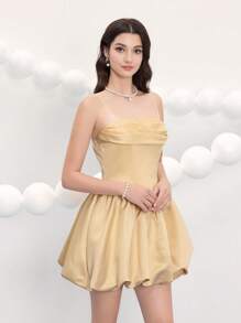 Poshira Women's Bud Spaghetti Strap Luxury Party Dress,Short Soft Graduation Evening Dress,Prom Dress Graduation Gifts - Apricot - View 4
