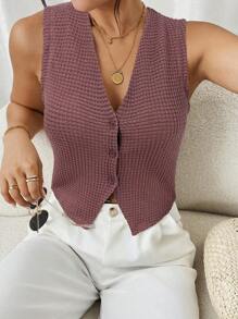 SHEIN Frenchy Women's Solid Color Front Button Vacation Casual Tank Top Summer