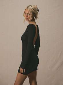 MUSERA فستان قصير بأكمام طويلة مطرز بالكروشيه، ذو فتحة رقبة مائلة وذيل من الخس، مناسب للربيع والصيف والعطلات الشتوية - الأزرق - مشاهدة 3