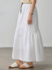 Dazy-Less Women's Business Casual Colorblock Drawstring Tie-Up Patchwork Skirt - White - View 7