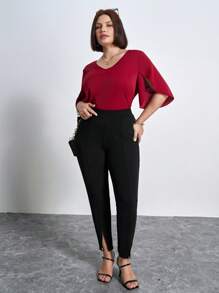 Chikora Pantaloni cu talie înaltă și tiv crăpat, ținute de birou pentru femei