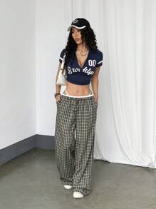 StreetHx Women's Casual Contrast Color Plaid Straight Leg Pants, Spring/Summer Fall Cloth For Women - Black and White - View 5