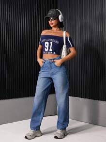 EURMUSE WOMEN HIGH WAIST STRAIGHT JEANS - Light Wash - View 4