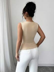 Elenzga Beige Pearl Elegant & Romantic Women's Tank Top - Apricot - View 2