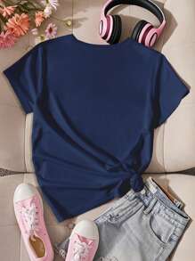 SHEIN Explorewe T-shirt avec impression de phrase anglaise dans le style collège américain décontracté pour les jeunes filles. Convient pour l'école, les sports, les déplacements, les occasions sociales, l'été