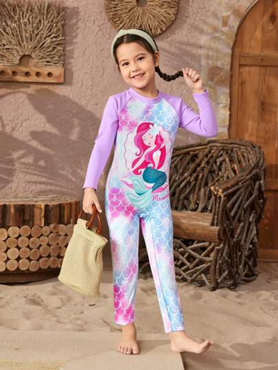 Sparklyn Enchanting Mermaid Young Girl Swimwear, Colorful Scales Print, Embark On An Underwater Fairy Tale Journey