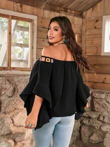 SHEIN LUNE Plus Size Dames Ruffle Off-Shoulder Flare Mouw Losse Blouse