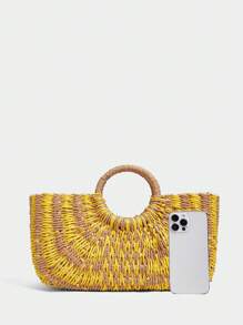 Maija 度假休闲拼色编织手提包