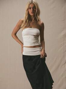 MUSERA Elastyczna, tkana, wycięta, obniżona talia, sukienka maxi typu bandeau Wiosna Lato Słodka Wakacje Swobodna Lata 90.
