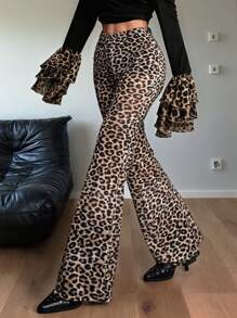 SHEIN EZwear Damskie spodnie z niskim stanem i nadrukiem w panterkę na wiosnę/lato Vegas Music Festival