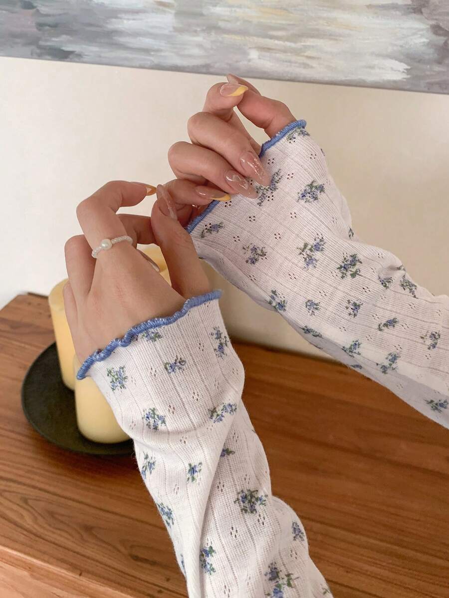 FRIFUL 碎花长袖休闲T恤，适合夏季服装和度假 - 白色 - 查看 1