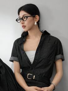 Dazy-Less Women's Summer Casual Button-Front Denim Jumpsuit Old Money Style - Black - View 6