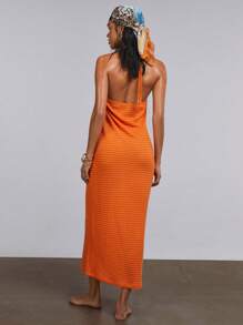Athîral Vestido casual de unicolor sin espalda para vacaciones de mujer - Naranja - Ver 2