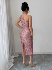 Elenzga فستان نسائي مع حزام مثبت بأنيق راقي ذو طراز موسيقي فاخر بتصميم معدني بألوان الوردي - متعدد الألوان - مشاهدة 2