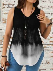EMERY ROSE Plus Size Gradient V-Neck Casual Tank Top, Summer - Black - View 5
