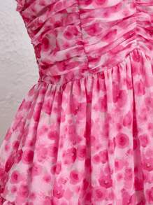 Elamini Women's Casual & Vacation Versatile Fashion Tie-Dye Rose Ditsy Floral Ruched Camisole Mini Dress, Spring/Summer - Multicolor - View 6