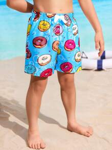 1 pieza Short de playa con estampado aleatorio de donut para niño pequeño - Multicolor - Ver 4