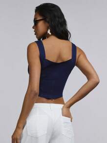 Athîral Camisola de mezclilla informal sin mangas con parches de encaje para mujeres