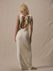 MUSERA Boat Neck Low Back A Line Fitted Waist Maxi Dress Spring Summer Cute Vacation 90's Elegant Beach