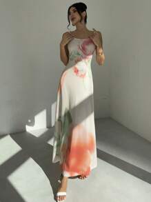 Firerie Elegant Romantic Delicate Charming Floral Vacation Print A-Line Dress With Open Back - Multicolor - View 1