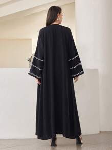 Al Najma Simple Loose Embroidery Long Sleeve Robe, Casual Everyday Wear, Modest Abaya - Black - View 2