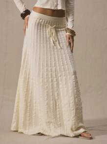 MUSERA Medelhög midja, knytband framtill, utsvängd kjol, vår/sommar, söt, semester, 90-tals Y2K-chic - Grädde - Visa 2