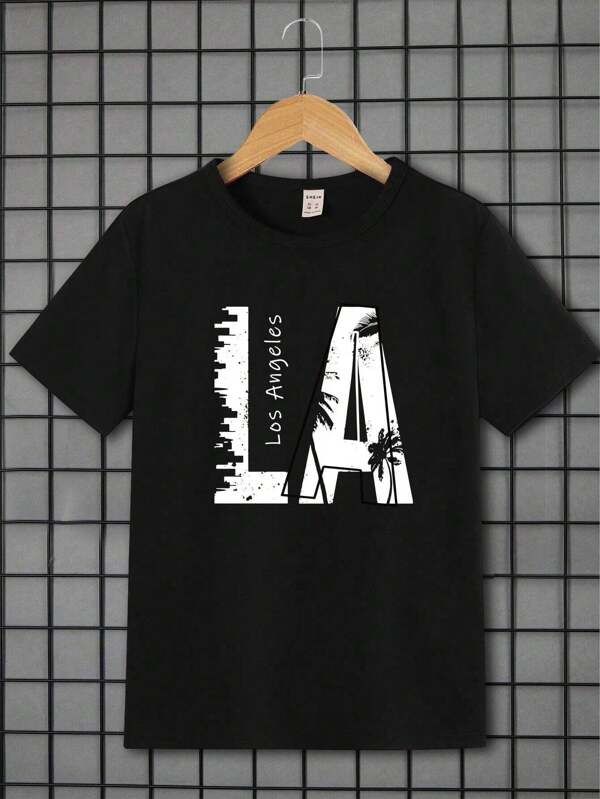 SHEIN 1 Stück Teenager Jungen T-Shirt Mit Modischem Vacation Buchstaben, Basic-rundhals-kurzarm T-Shirt
