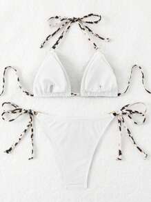 Swim Basics ملابس سباحة تانكيني، ملابس علوية بكيني مطبوع عشوائي مع رباط وسيط مع سراويل سباحة - متعدد الألوان - مشاهدة 4