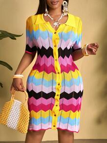 Slaydiva Váy len ngắn bó kẻ sọc cầu vồng cỡ lớn - Nhiều màu - Xem 7