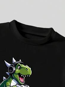 Conjunto de camiseta de manga corta con estampado de dinosaurio de dibujos animados y pantalones cargo informales para niño