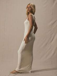 MUSERA Boat Neck Low Back A Line Fitted Waist Maxi Dress Spring Summer Cute Vacation 90's Elegant Beach