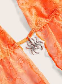 SHEIN ICON 女士 Y2k 性感 90 年代服饰节酒红色嬉皮蕾丝露背挂脖休闲上衣，日常穿着 - 橘色 - 查看 3