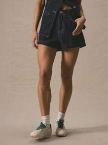 MUSERA Mid Rise Wide Leg Denim Shorts Only Spring Summer Cute Vacation Holiday Ibiza Festival Concert Western Streetwear Back To School Fall Autumn Winter Nashville Casual Office Work Fall  Chic - Blue - View 2