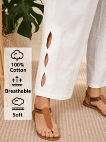 EMERY ROSE Plus Size Vacation Casual Solid Color Hollow Out Pants,Summer Outfits For Women,Vacation Outfits Woman